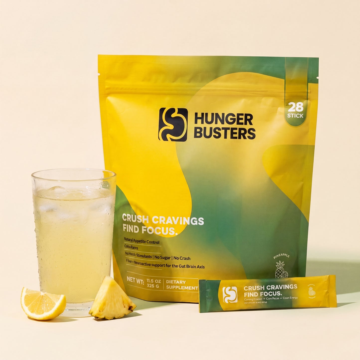 Hunger Busters Pineapple Lemonade Fiber Drink Mix — 28 Servings