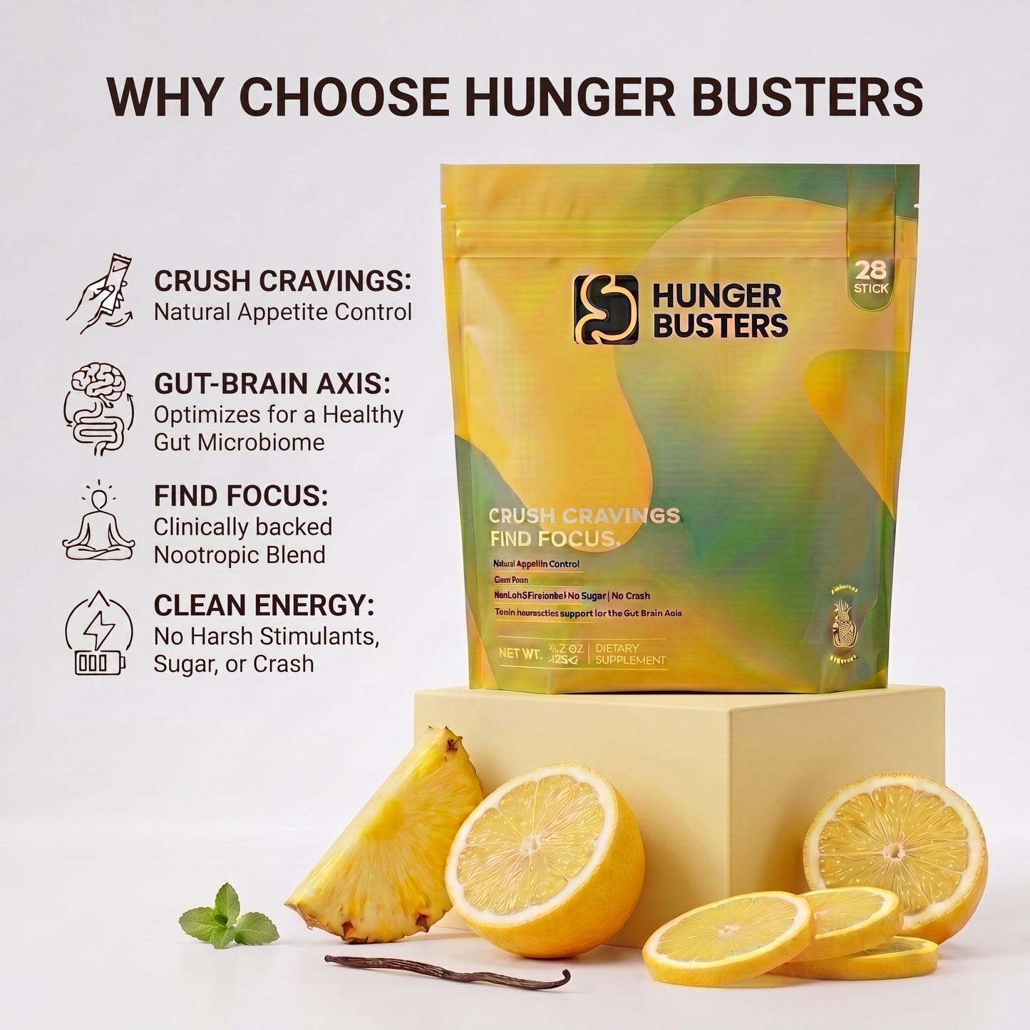 Hunger Busters Pineapple Lemonade Fiber Drink Mix — 28 Servings